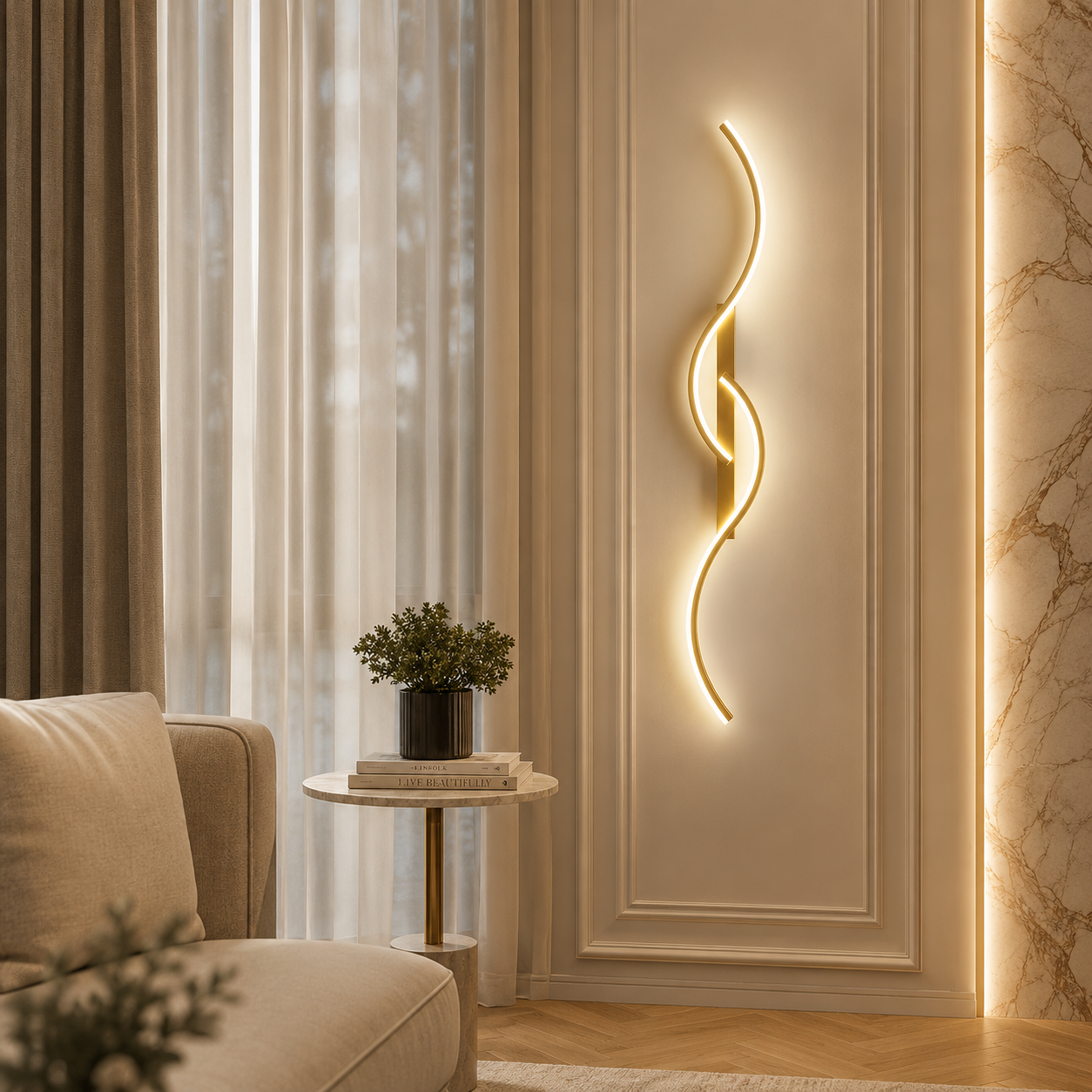 Élysée – LED Wandleuchte Vertikal Gold Schwarz