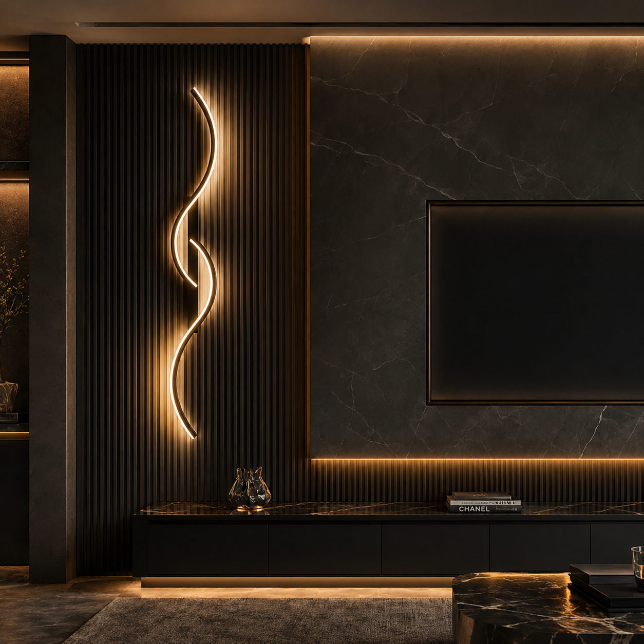 Élysée – LED Wandleuchte Vertikal Gold Schwarz