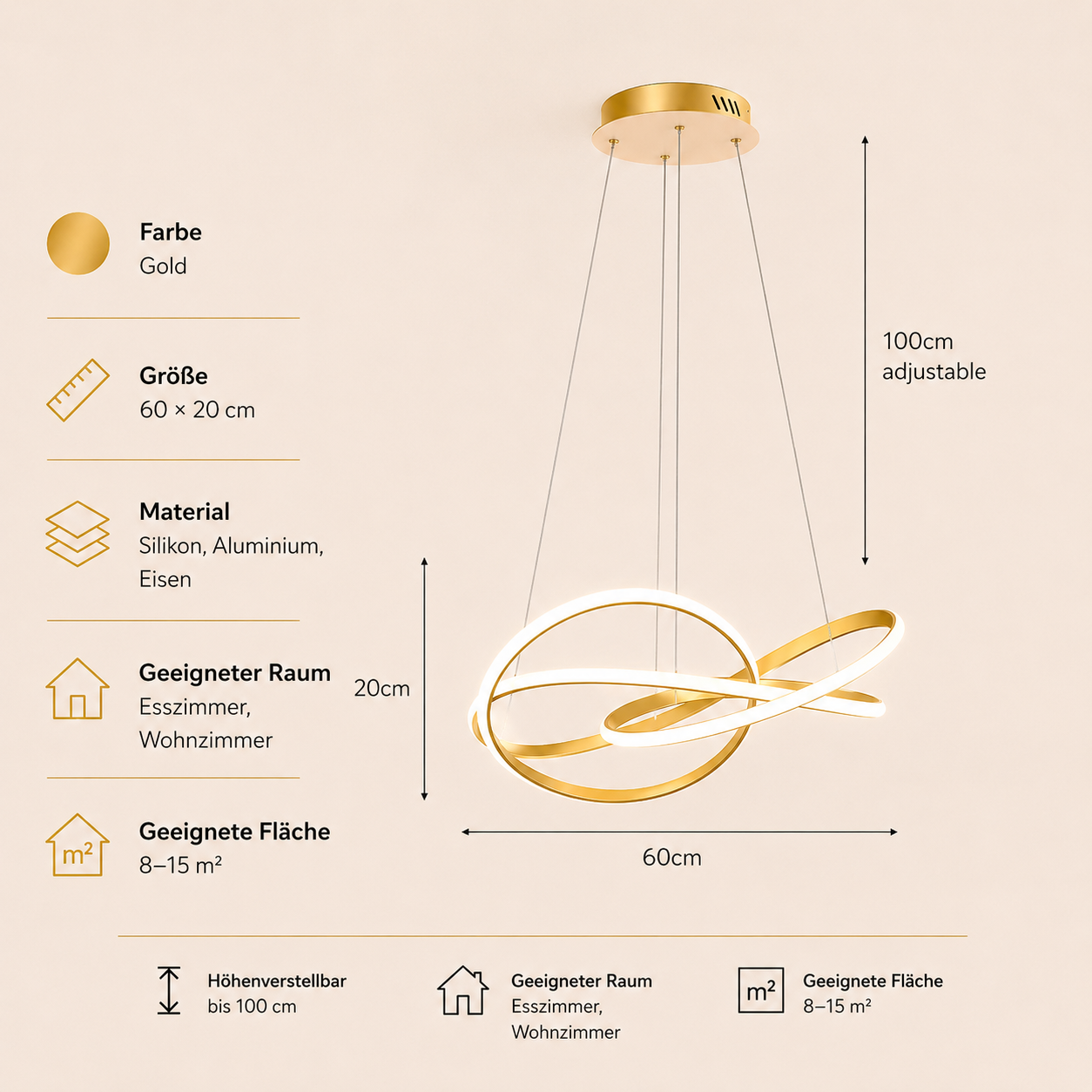 Rosalie – Ring Pendelleuchte LED Gold Schwarz – Esstisch
