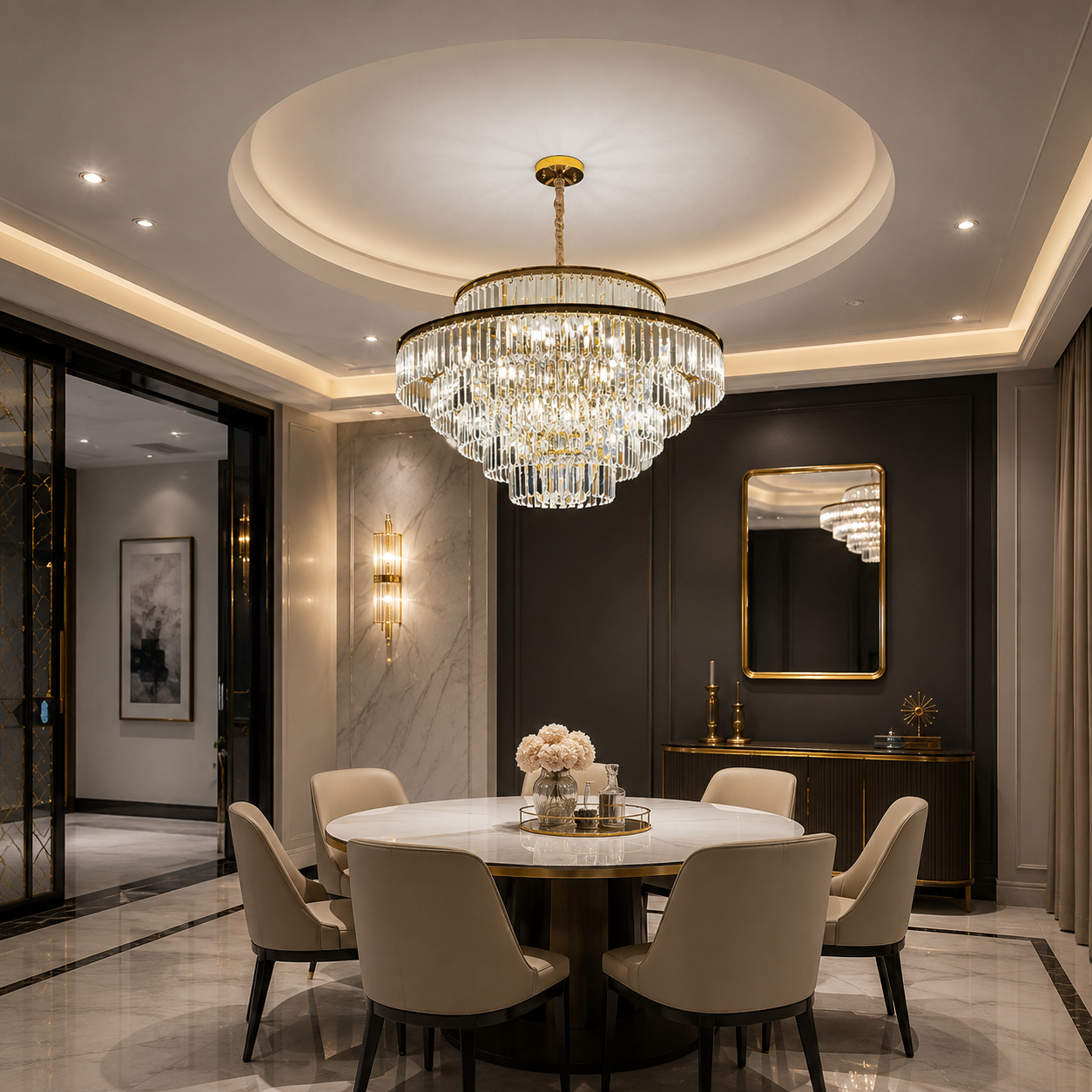 Chambord – Kristall Kronleuchter Rund Gold – Esszimmer